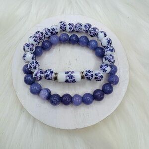 Purple Duo w/ Ceramic Chinese Style Beaded Bracelets for small wrist sizes